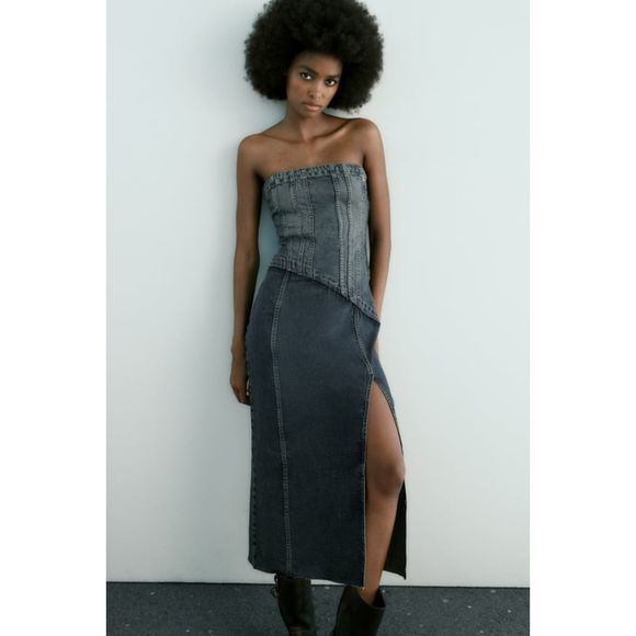ZARA TRF STRAPLESS DENIM DRESS - Picture 8 of 13